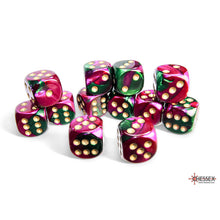 Chessex 26634 Gemini Green-Purple/gold 16mm d6 Dice Block 12 dice