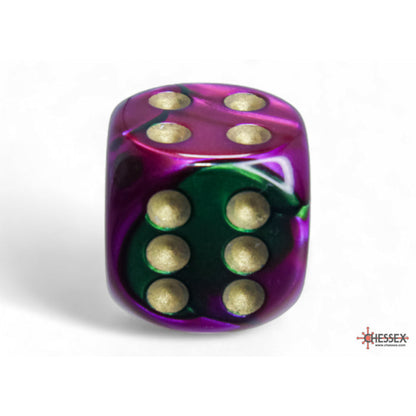 Chessex 26634 Gemini Green-Purple/gold 16mm d6 Dice Block 12 dice