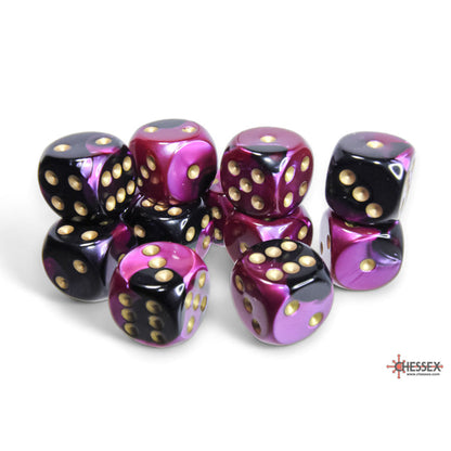 Chessex 26640 Gemini Black-Purple/gold 16mm d6 Dice Block 12 dice