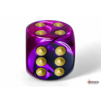 Chessex 26640 Gemini Black-Purple/gold 16mm d6 Dice Block 12 dice