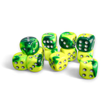 Chessex Gemini Green-Yellow/silver 16mm d6 Dice Block 12 dice