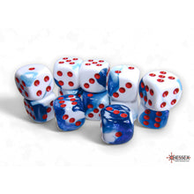 Chessex 26657 Gemini Astral Blue-White/red 16mm d6 Dice Block 12 dice