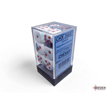 Chessex 26657 Gemini Astral Blue-White/red 16mm d6 Dice Block 12 dice