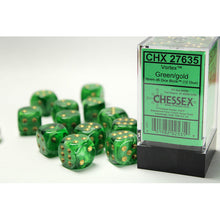 Chessex 27635 Vortex Green/gold 16mm d6 Dice Block 12 dice