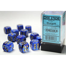 Chessex 27636 Vortex Blue/gold 16mm d6 Dice Block 12 dice