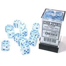 Chessex 27781 Borealis Icicle/light blue Luminary 16mm d6 Dice Block 12 dice