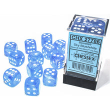 Chessex 27786 Borealis Sky Blue/white Luminary 16mm d6 Dice Block 12 dice