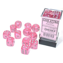 Chessex 27784 Borealis Pink/silver Luminary 16mm d6 Dice Block 12 dice