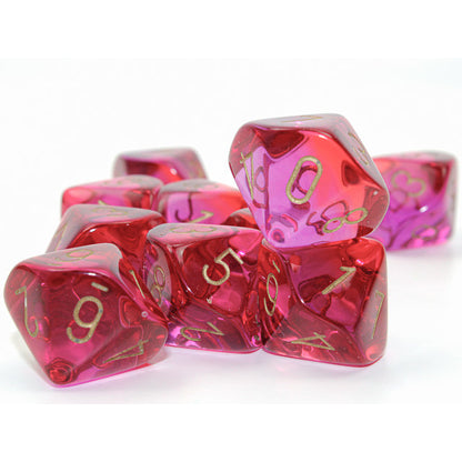 Chessex 26267 Gemini Translucent Red-Violet/gold Set of 10 d10s