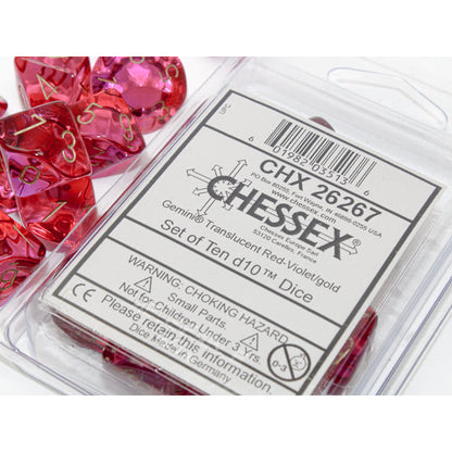Chessex 26267 Gemini Translucent Red-Violet/gold Set of 10 d10s