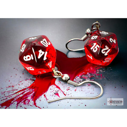 Chessex 54201 Hook Earrings Translucent Red Mini-Poly d20 Pair