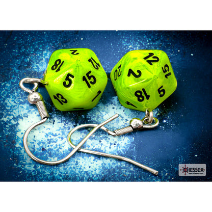 Chessex 54205 Hook Earrings Vortex‚ Bright Green Mini-Poly d20 Pair