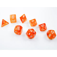 Chessex 30052 Borealis Blood Orange/white Luminary Polyhedral 7-Dice Set with bonus die