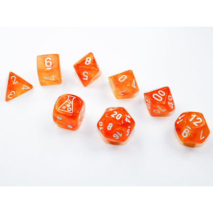 Chessex 30052 Borealis Blood Orange/white Luminary Polyhedral 7-Dice Set with bonus die