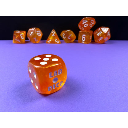 Chessex 30052 Borealis Blood Orange/white Luminary Polyhedral 7-Dice Set with bonus die