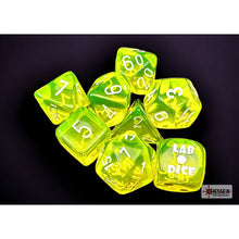 Chessex 30061 Translucent Neon Yellow/white Polyhedral 7-Dice Set with bonus die