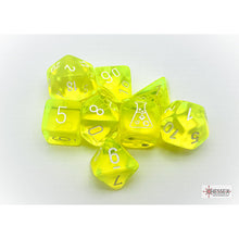 Chessex 30061 Translucent Neon Yellow/white Polyhedral 7-Dice Set with bonus die