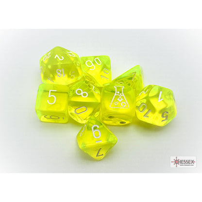 Chessex 30061 Translucent Neon Yellow/white Polyhedral 7-Dice Set with bonus die
