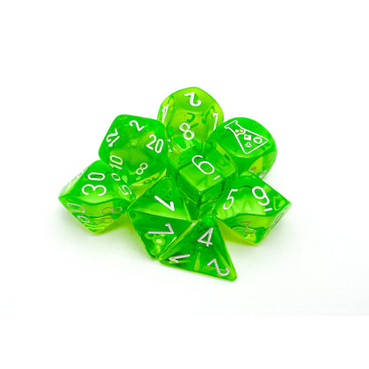 Chessex 30062 Translucent Rad Green/white Polyhedral 7-Dice Set with bonus die