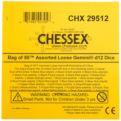 Chessex 29512 Bag of 50 Assorted Loose Gemini Polyhedral d12