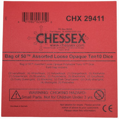 Chessex 29411 Opaque Bag of 50 Assorted Polyhedral Tens 10