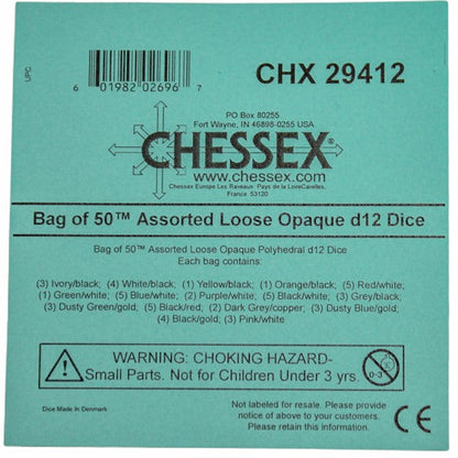 Chessex 29412 Opaque Bag of 50 Assorted Polyhedral d12