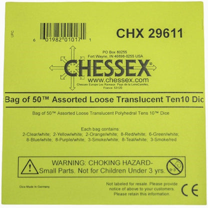 Chessex 29610 Translucent Bag of 50 Assorted Polyhedral Tens 10