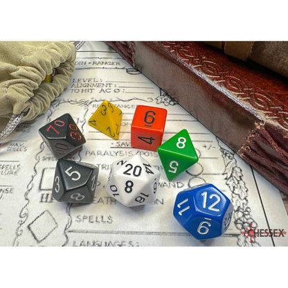 Chessex 25499 Nostalgia Opaque GM & Beginner Player Polyhedral 7-Dice Set