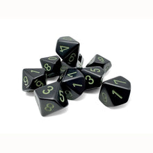 Chessex 25258 Opaque Black/green Set of Ten d10s