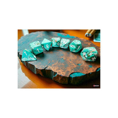 Chessex 22403 Marble Mega-hedral Oxi-Copper/white 7-Die Set