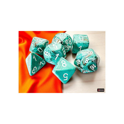 Chessex 22403 Marble Mega-hedral Oxi-Copper/white 7-Die Set