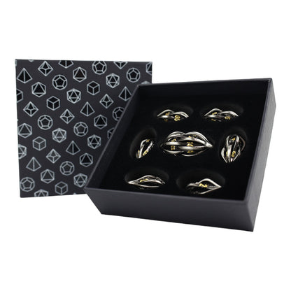 LPG Dice RPG Set Hollow Elliptic Chrome and Gold