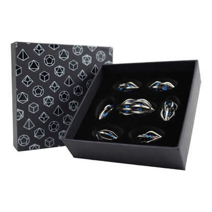 LPG Dice RPG Set Hollow Elliptic Stainless and Blue