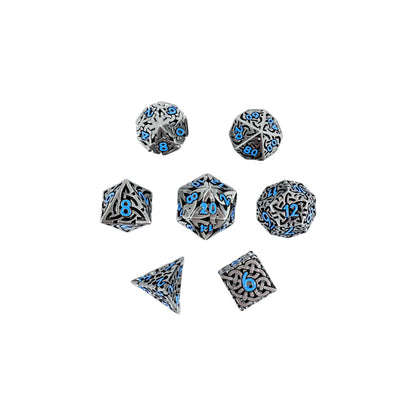 LPG Dice RPG Set Hollow Celtic Stainless and Blue
