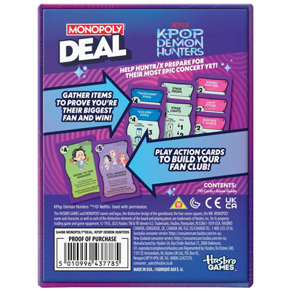Monopoly Deal K-Pop Demon Hunt Board Game