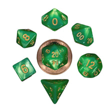 Fanroll By Metallic Dice Games MDG Mini Polyhedral Dice Set Gold Numbers- Green/Light Green