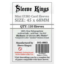Sleeve Kings Board Game Sleeves Mini Euro 45mmx68mm 110 Sleeves Per Pack