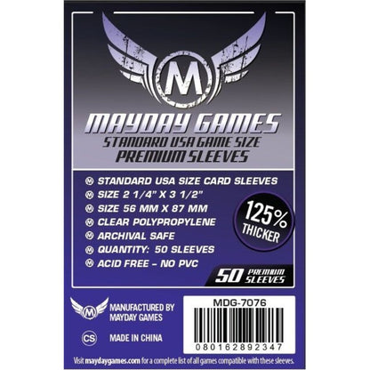Mayday -  Premium USA Board Game Sleeves Pack of 50 - 56 MMx87 MM Purple