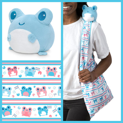 Tee Turtle - Plushie Tote Bag - White Transgender Pride Tote Bag and Blue Frog Plushie