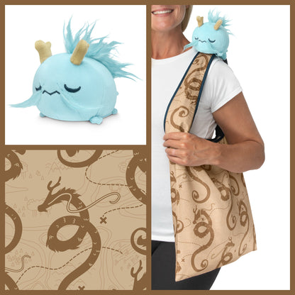 Tee Turtle - Plushie Tote Bag - Brown Dragon Map Tote Bag and Light Blue Dragon Plushie