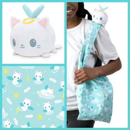 Tee Turtle - Plushie Tote Bag - Light Blue Angel Cats Tote Bag and White Angel Cat Plushie