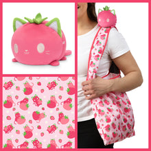 Tee Turtle - Plushie Tote Bag - Pink Strawberry Cats Tote Bag and Pink Strawberry Cat Plushie