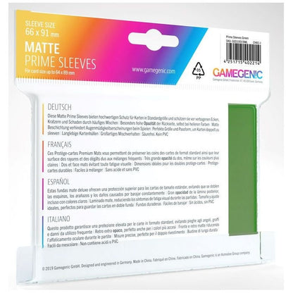Gamegenic Matte Prime Card Sleeves Green 66mmx91mm 100 Sleeves Per Pack