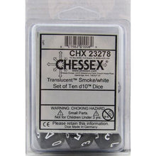 BULK D10 Dice Translucent Smoke/White 10 Dice in Bag