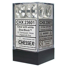 D6 Dice Translucent 16mm Clear/White 12 Dice in Display