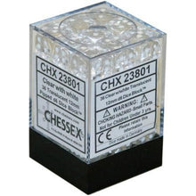 D6 Dice Translucent 12mm Clear/White 36 Dice in Display