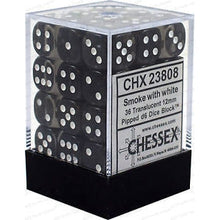 D6 Dice Translucent 12mm Smoke/White 36 Dice in Display