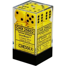 D6 Dice Opaque 16mm Yellow/Black 12 Dice in Display