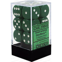 Chessex D6 Opaque 16mm d6 Green/white Dice Block 12 dice