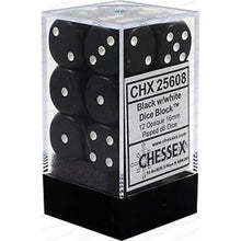 D6 Dice Opaque 16mm Black/White 12 Dice in Display